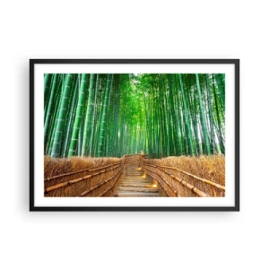 Poster in cornice nera - Un sentiero in una fitta foresta di bambù - 70x50cm - Essenza della natura asiatica - Decorazione murale moderna per soggiorno e camera da letto ARTTOR