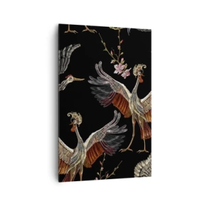 Quadro su tela - Stampe su Tela - Gru e fiori eleganti su sfondo nero - 80x120cm - Uccello fantastico - Decorazione murale moderna per soggiorno e camera da letto ARTTOR