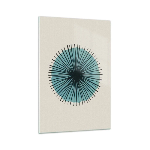 Quadro su vetro - Forma circolare astratta con raggi blu - 70x100cm - Radiosamente nel blu - Decorazione murale moderna per soggiorno e camera da letto ARTTOR