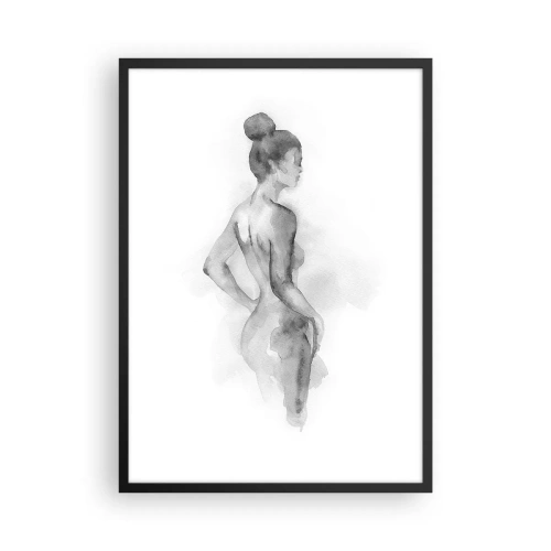 Poster in cornice nera - Un delicato ritratto ad acquerello di una donna in tonalità di grigio. - 50x70cm - Bella come un quadro - Decorazione murale moderna per soggiorno e camera da letto ARTTOR