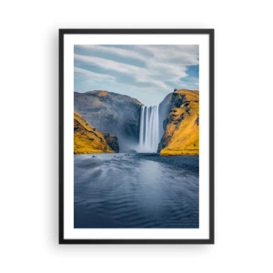 Poster in cornice nera - Una cascata che scorre giù dalle montagne circondate da pendii dorati - 50x70cm - Durata eterna, movimento eterno - Decorazione murale moderna per soggiorno e camera da letto ARTTOR