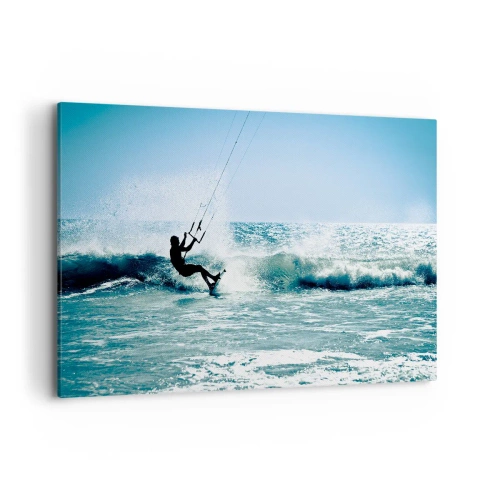 Quadro su tela - Stampe su Tela - Kitesurfer cavalca un'onda in pieno sole - 120x80cm - Fatti sollevare - Decorazione murale moderna per soggiorno e camera da letto ARTTOR