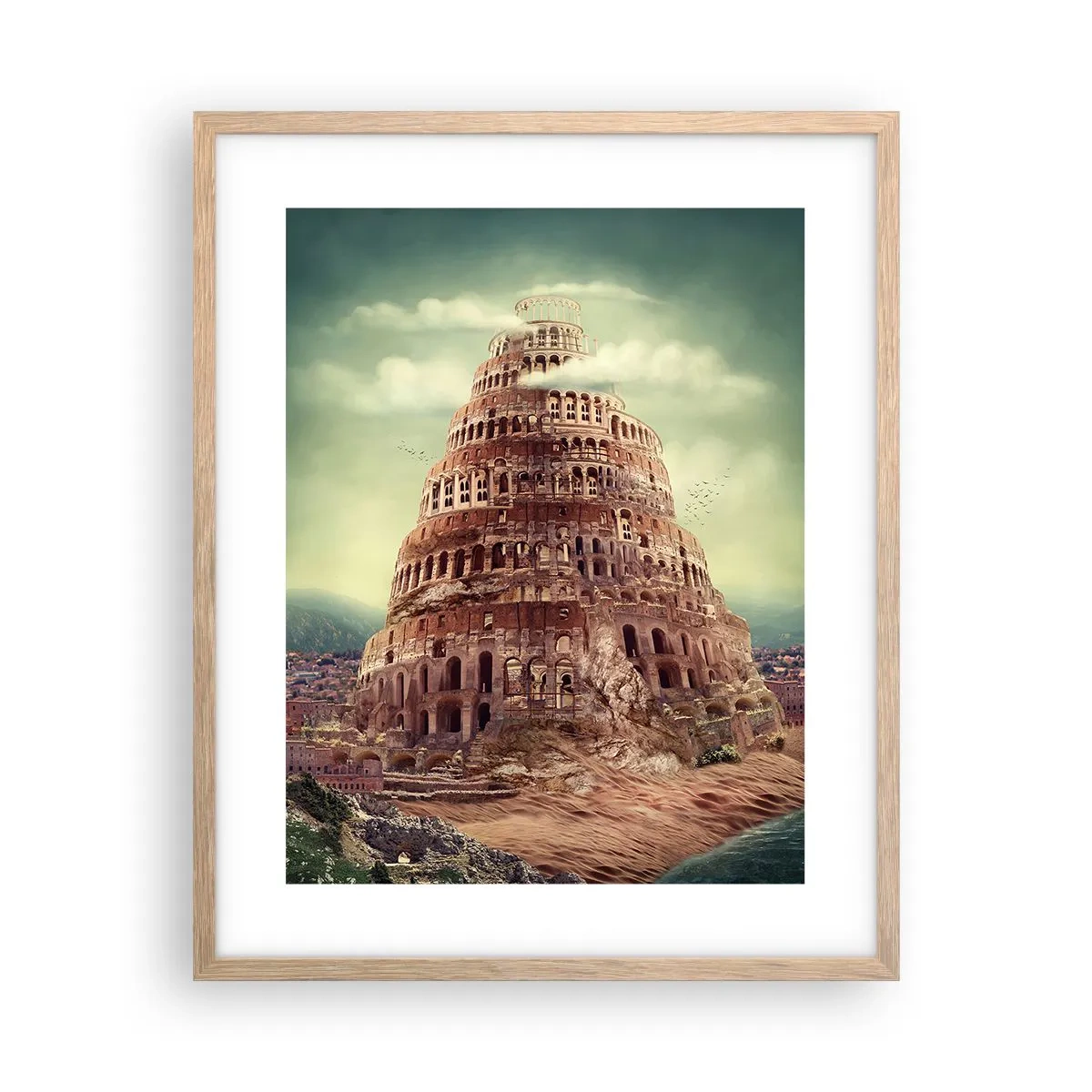 Poster in cornice rovere chiaro - La torre di Babele - 40x50 cm