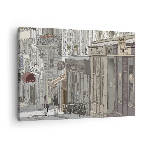 Quadro su tela - Stampe su Tela - Illustrazione di una strada cittadina con caffè e negozi - 70x50cm - Gioie cittadine - Decorazione murale moderna per soggiorno e camera da letto ARTTOR