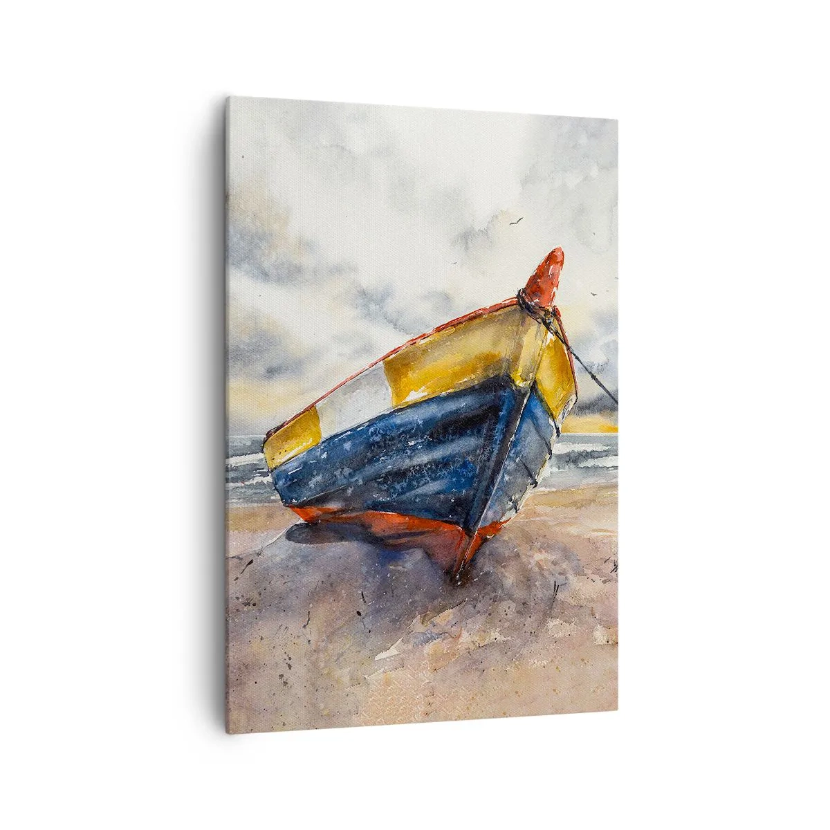 Quadro su tela - Stampe su Tela - Una pittoresca barca sulla spiaggia sotto un cielo nuvoloso - 70x100cm - Riposo sulla riva - Decorazione murale moderna per soggiorno e camera da letto ARTTOR