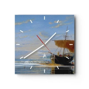 Orologio da parete - Orologio in Vetro - Una nave in riva al mare in una giornata di sole - 30x30cm - Acqua, terra, aria - Decorazione murale moderna per soggiorno e camera da letto ARTTOR