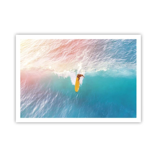 Poster - Surfista su un'onda in colori pastello - 100x70cm - Il cavaliere dell'oceano - Decorazione murale moderna per soggiorno e camera da letto ARTTOR