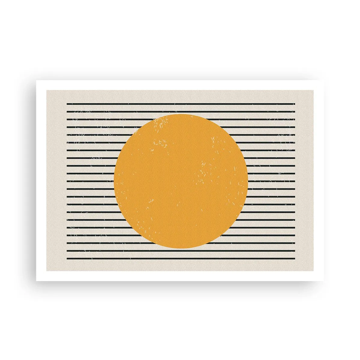 Poster - Un cerchio giallo su uno sfondo di linee orizzontali bianche e nere - 100x70cm - La forza della semplicità - Decorazione murale moderna per soggiorno e camera da letto ARTTOR