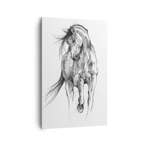 Quadro su tela - Stampe su Tela - Schizzo in bianco e nero di un cavallo al galoppo - 80x120cm - Trotto aggraziato - Decorazione murale moderna per soggiorno e camera da letto ARTTOR