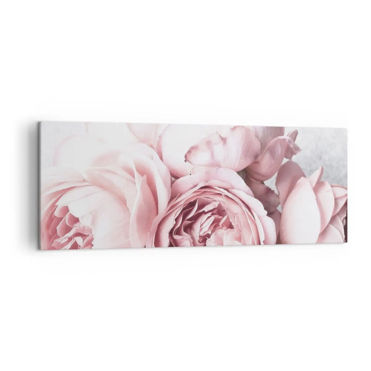 Quadro su tela - Stampe su Tela - Peonie rosa in luce soffusa su uno sfondo chiaro - 140x50cm - Per i romantici - Decorazione murale moderna per soggiorno e camera da letto ARTTOR