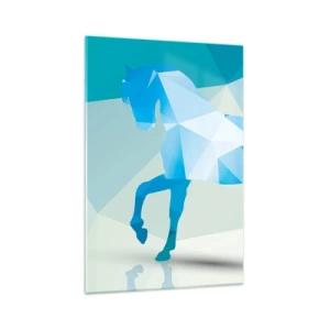 Quadro su vetro - Silhouette geometrica di un cavallo nei toni del blu - 70x100cm - Cavallo geometrico nel turchese - Decorazione murale moderna per soggiorno e camera da letto ARTTOR