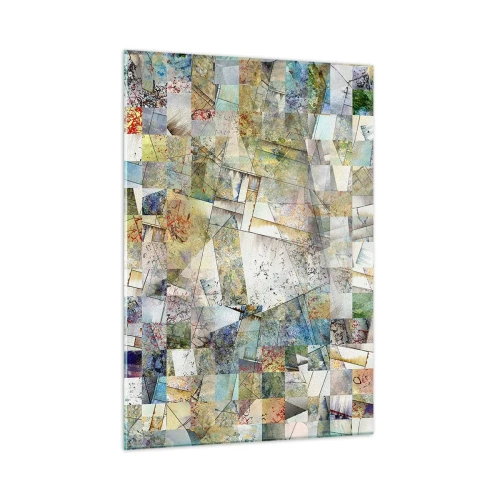 Quadro su vetro - Una composizione colorata di forme geometriche frammentate - 50x70cm - Rimpasto geometrico - Decorazione murale moderna per soggiorno e camera da letto ARTTOR