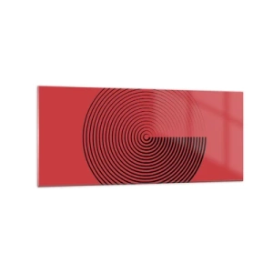 Quadro su vetro - Cerchi concentrici su sfondo rosso - 120x50cm - Movimento circolare - Decorazione murale moderna per soggiorno e camera da letto ARTTOR