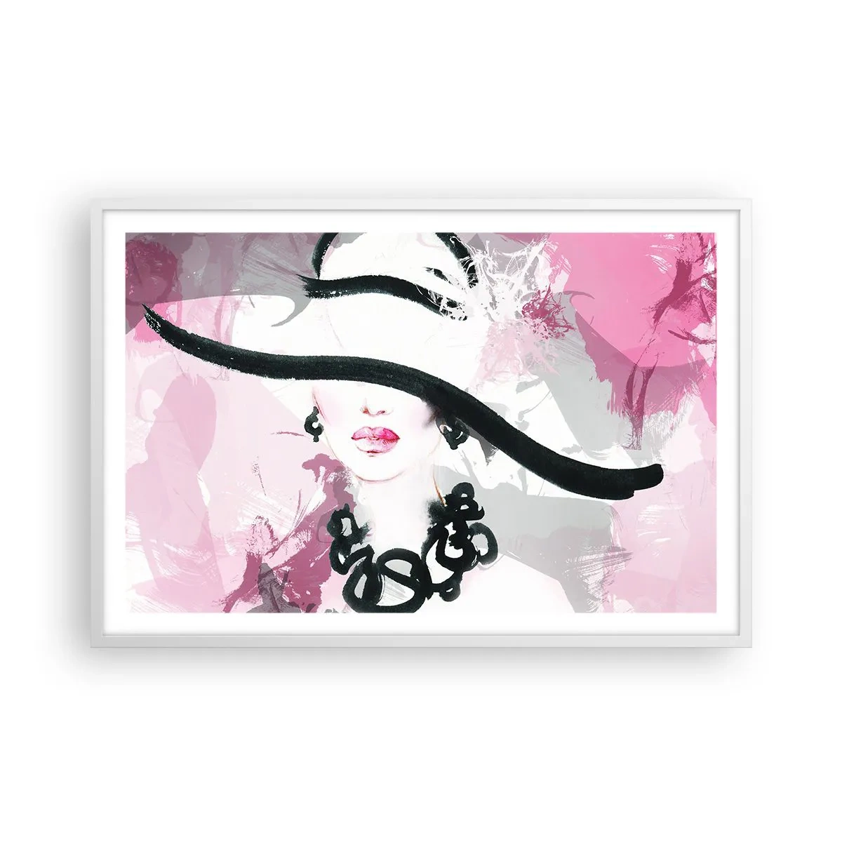Poster in cornice bianca - Ritratto di donna in nero e rosa - 91x61 cm