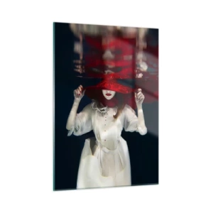 Quadro su vetro - Donna con cappello rosso sott'acqua - 50x70cm - Donnagatto - Decorazione murale moderna per soggiorno e camera da letto ARTTOR