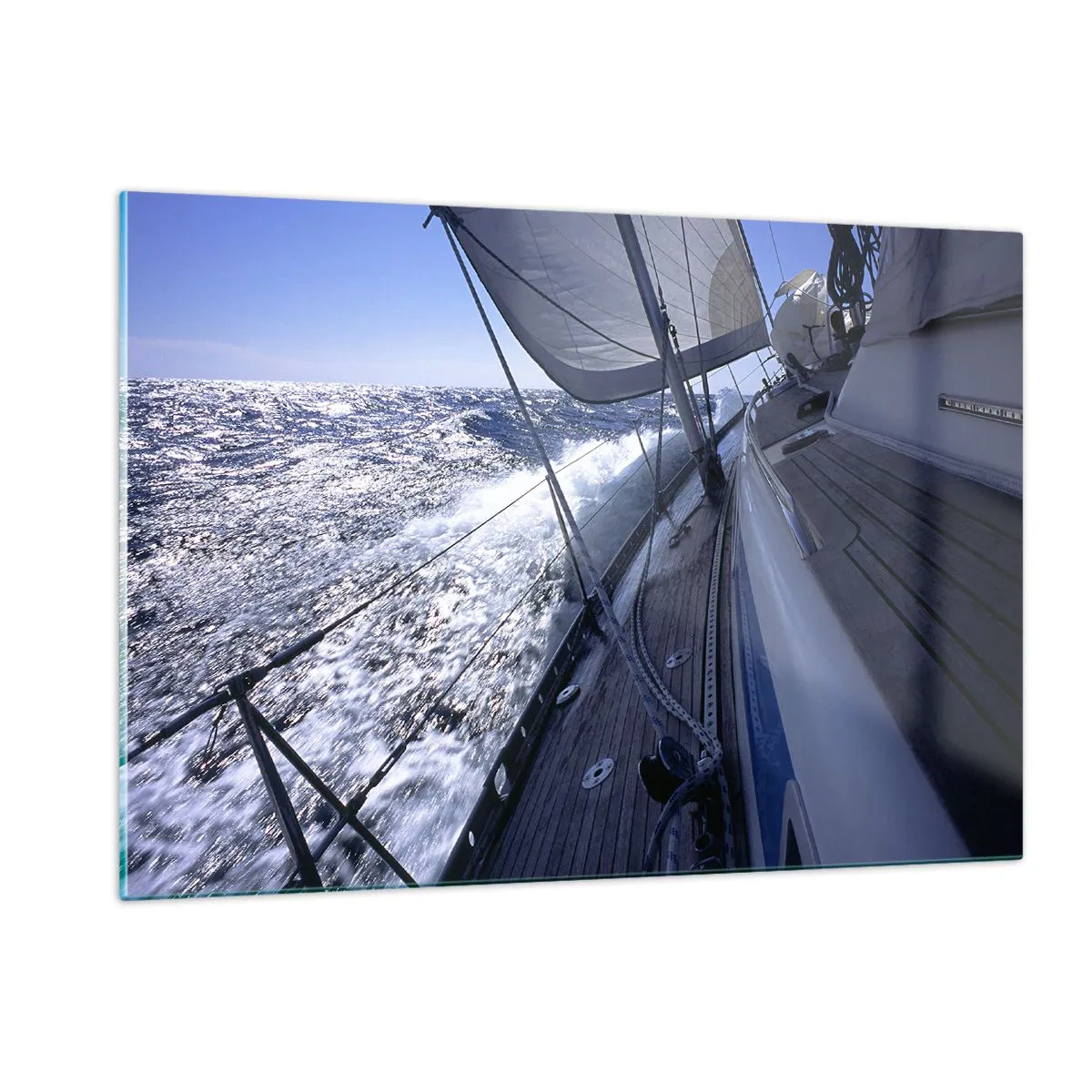 Quadro su vetro - Uno yacht che naviga in un mare in tempesta con tempo soleggiato - 120x80cm - So cosa vuol dire volare - Decorazione murale moderna per soggiorno e camera da letto ARTTOR