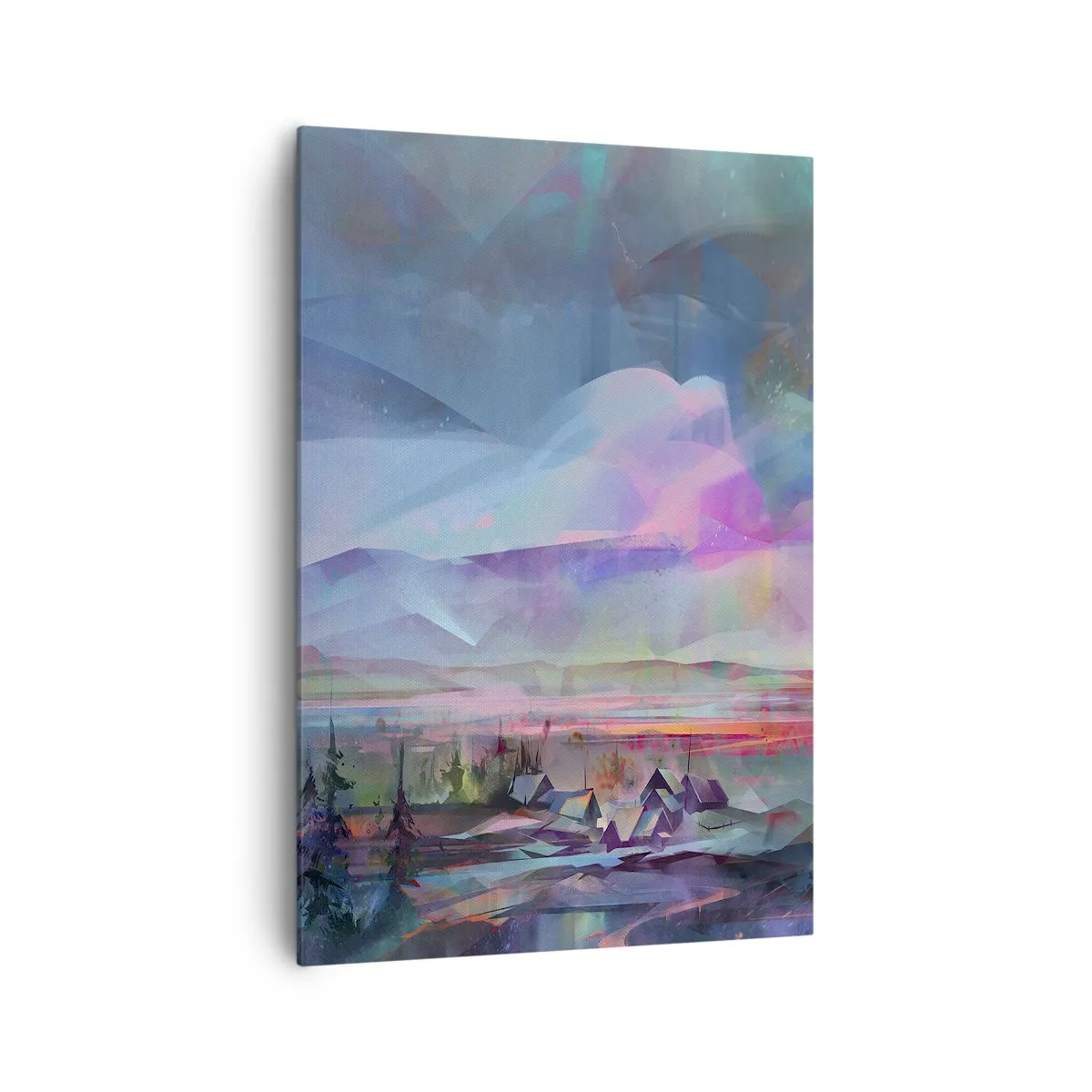 Quadro su tela - Stampe su Tela - Paesaggio montano con cielo colorato e villaggio - 70x100cm - Sotto un cielo benevolo - Decorazione murale moderna per soggiorno e camera da letto ARTTOR