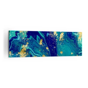 Quadro su tela - Stampe su Tela - Una composizione astratta con accenti blu, verdi e dorati. - 160x50cm - Petali di sole - Decorazione murale moderna per soggiorno e camera da letto ARTTOR