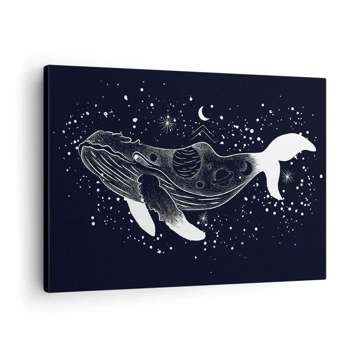 Quadro su tela - Stampe su Tela - Illustrazione grafica di una balena in stile spaziale. - 70x50cm - Nell'oceano dell'universo - Decorazione murale moderna per soggiorno e camera da letto ARTTOR