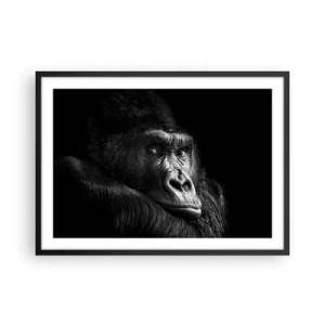 Poster in cornice nera - Ritratto in bianco e nero di un maestoso gorilla - 70x50cm - E cosa guardi? - Decorazione murale moderna per soggiorno e camera da letto ARTTOR