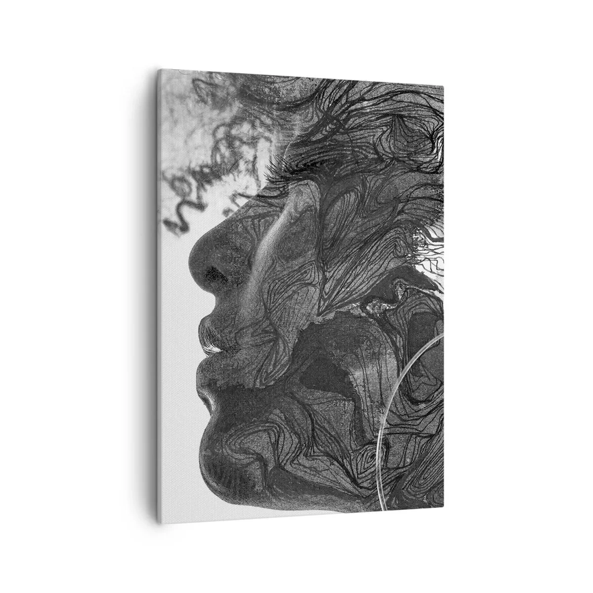 Quadro su tela - Stampe su Tela - Volto astratto in bianco e nero con linee dinamiche. - 50x70cm - Aggrovigliata nei sogni - Decorazione murale moderna per soggiorno e camera da letto ARTTOR