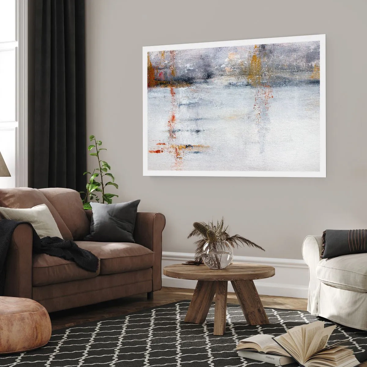Poster - Un paesaggio astratto con sfumature sfocate di grigio e oro. - 100x70cm - Dietro la cortina d'aria - Decorazione murale moderna per soggiorno e camera da letto ARTTOR