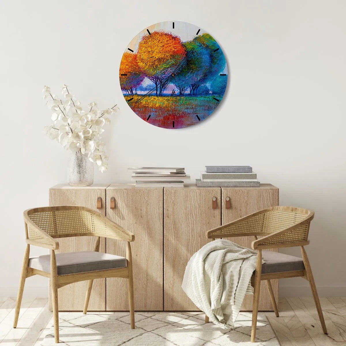 Orologio da parete - Orologio in Vetro - Ciuffo di colori brillanti - 40x40 cm