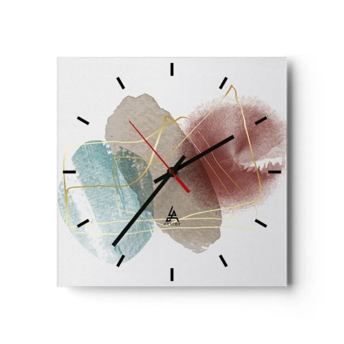 Orologio da parete - Orologio in Vetro - Forme astratte con colori delicati e linee dorate - 30x30cm - Coralli dello spazio - Decorazione murale moderna per soggiorno e camera da letto ARTTOR
