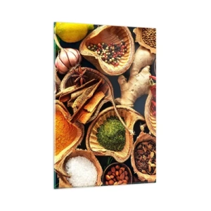 Quadro su vetro - Ciotole di spezie di diversi colori - 80x120cm - Prendi quello che vuoi - Decorazione murale moderna per soggiorno e camera da letto ARTTOR