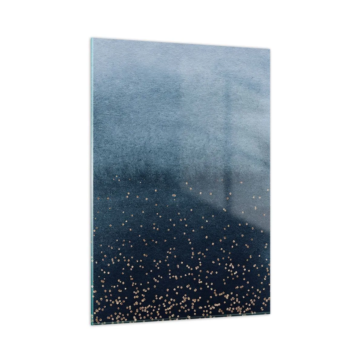 Quadro su vetro - Sfumature blu navy con piccoli puntini dorati - 50x70cm - Composizione: fasi blu - Decorazione murale moderna per soggiorno e camera da letto ARTTOR