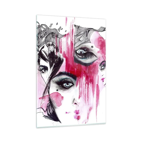 Quadro su vetro - Volto astratto nei toni del rosa e del nero - 80x120cm - Occhi astratti - Decorazione murale moderna per soggiorno e camera da letto ARTTOR