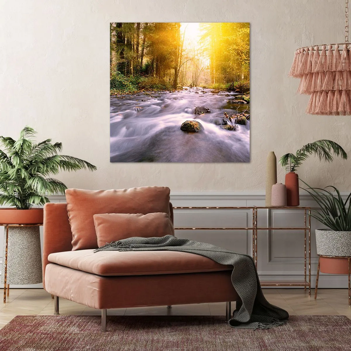 Quadro su tela - Stampe su Tela - Malachite in cornice oro-argento - 60x60 cm