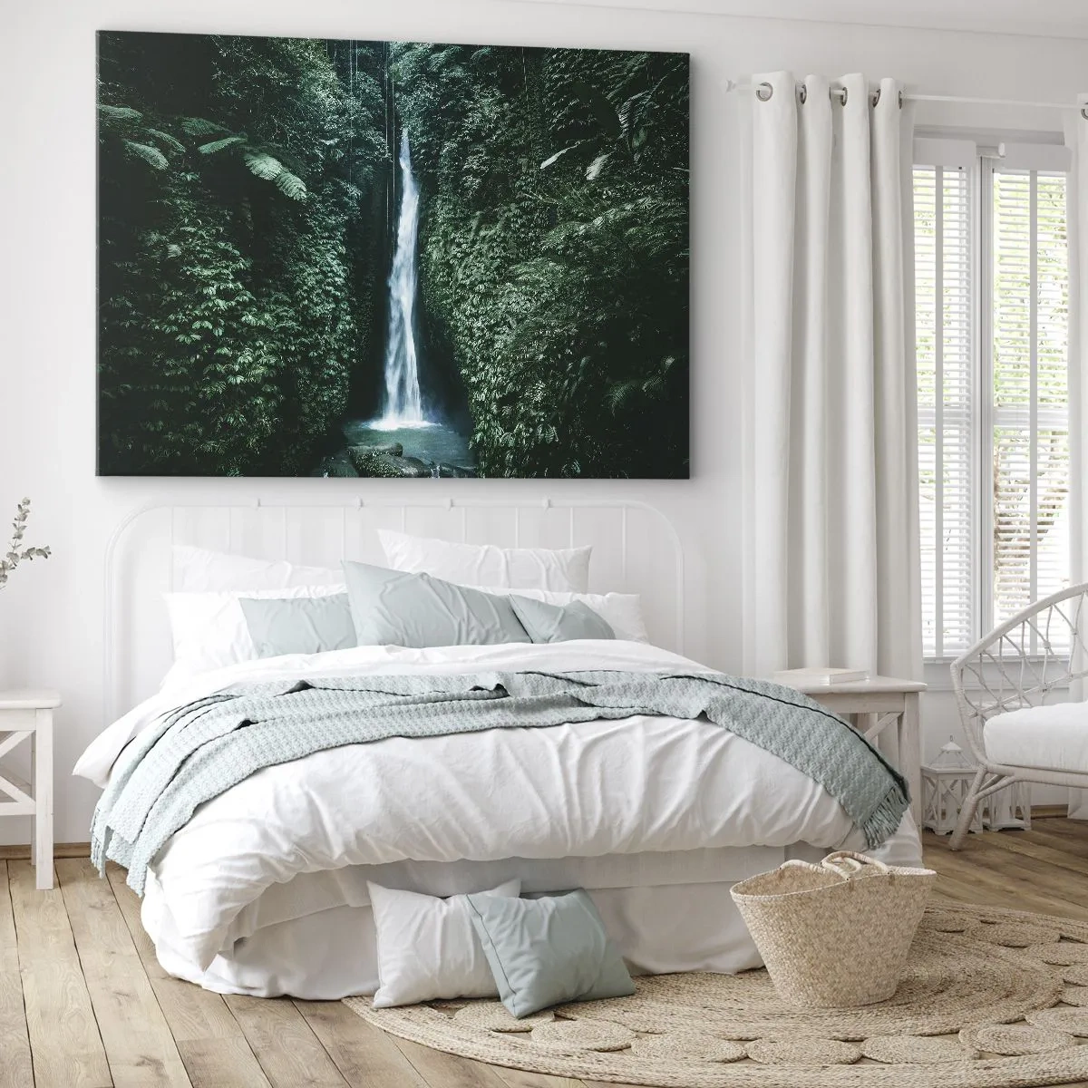Quadro su tela - Stampe su Tela - Una cascata circondata da una fitta vegetazione tropicale - 120x80cm - Terme tropicali - Decorazione murale moderna per soggiorno e camera da letto ARTTOR