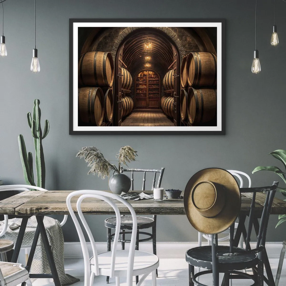 Poster in cornice nera - L'atmosfera della cantina - 91x61 cm