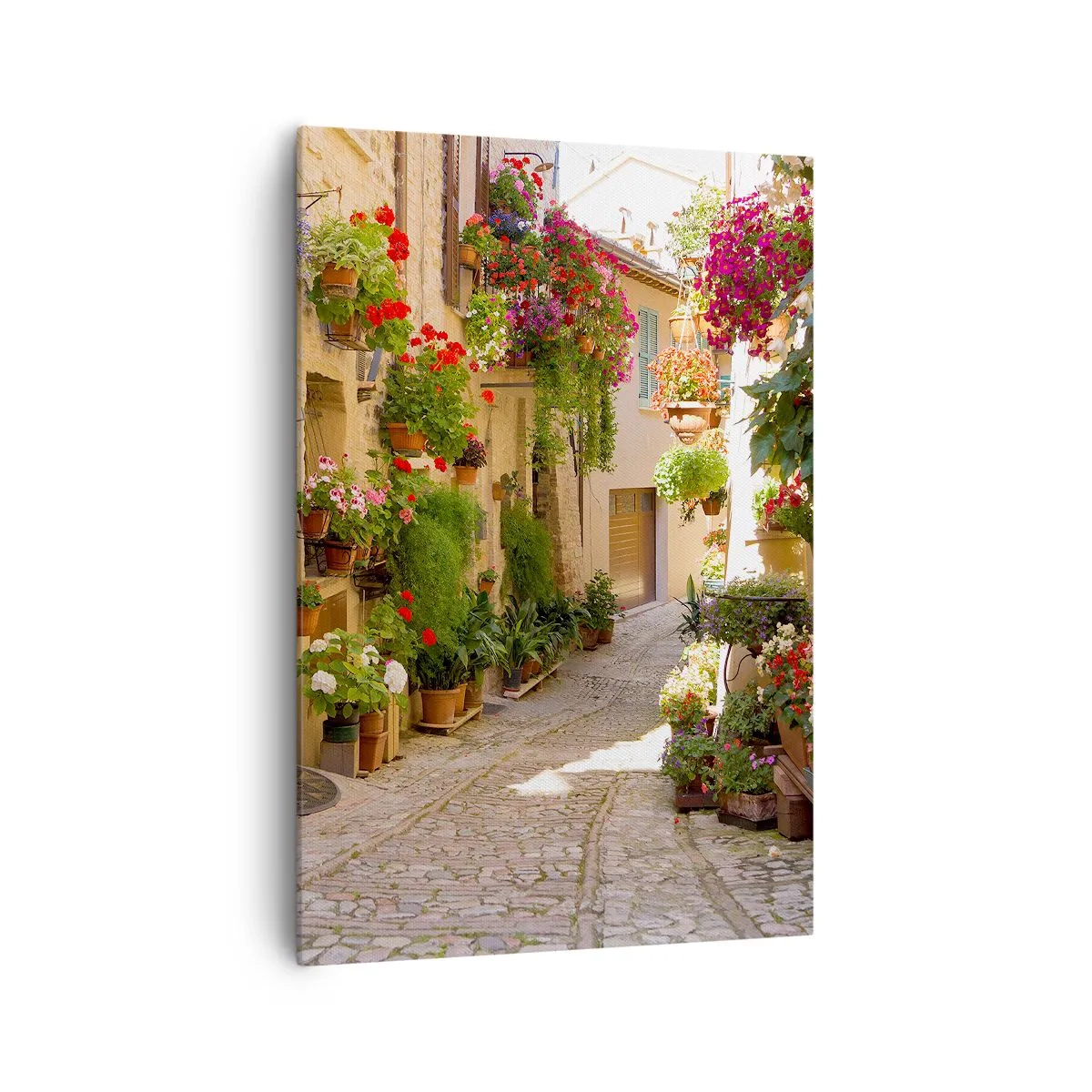 Quadro su tela - Stampe su Tela - Una strada con fiori in vaso e muri in pietra - 70x100cm - Un'esplosione di fiori - Decorazione murale moderna per soggiorno e camera da letto ARTTOR