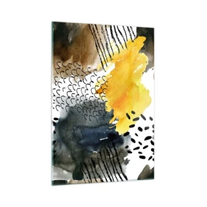 Quadro su vetro - Una composizione astratta con macchie e linee nei colori terrosi. - 50x70cm - L'incontro degli elementi - Decorazione murale moderna per soggiorno e camera da letto ARTTOR