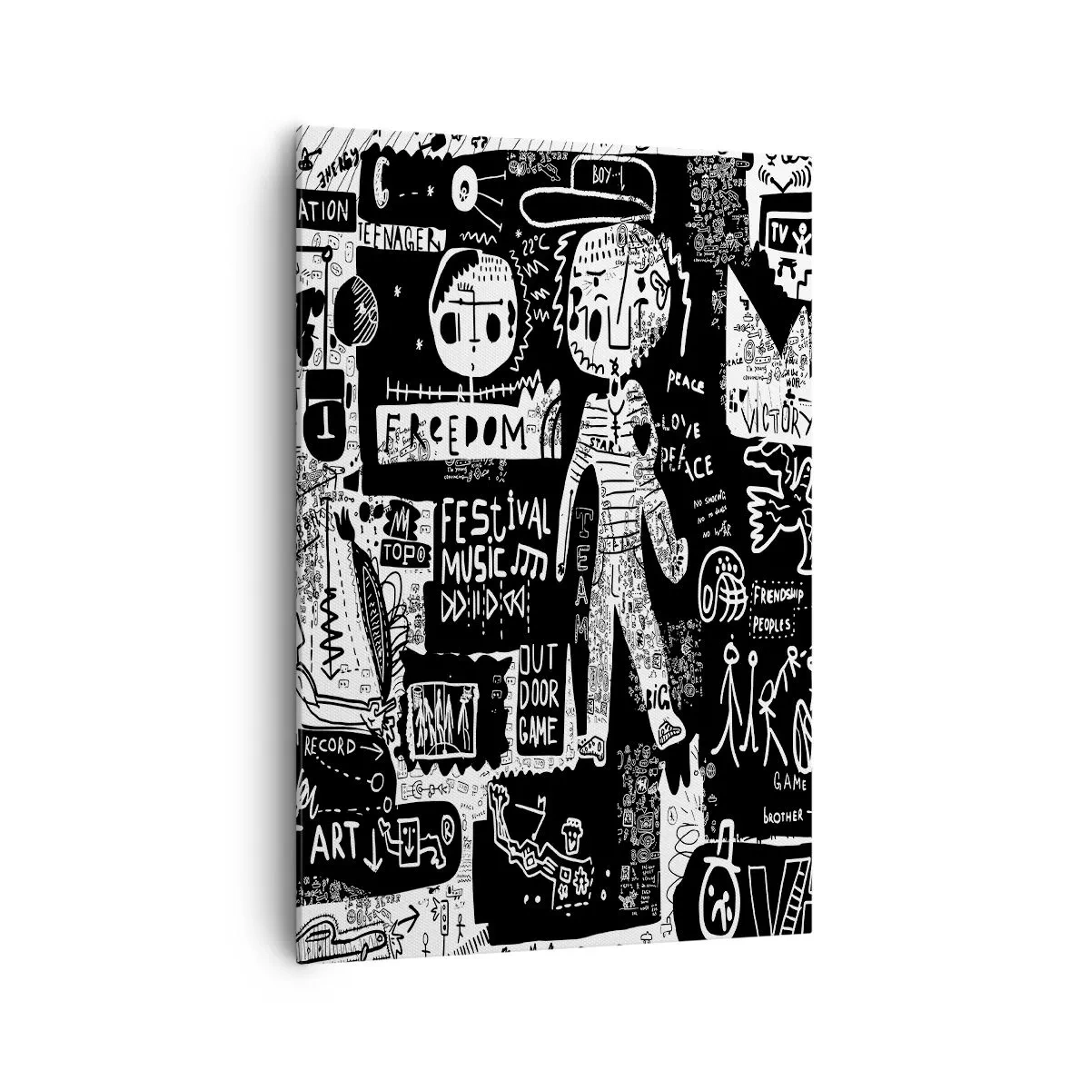 Quadro su tela - Stampe su Tela - Collage in bianco e nero ispirato alla street art - 70x100cm - Gioventù spirituale di giustizia e gioia - Decorazione murale moderna per soggiorno e camera da letto ARTTOR