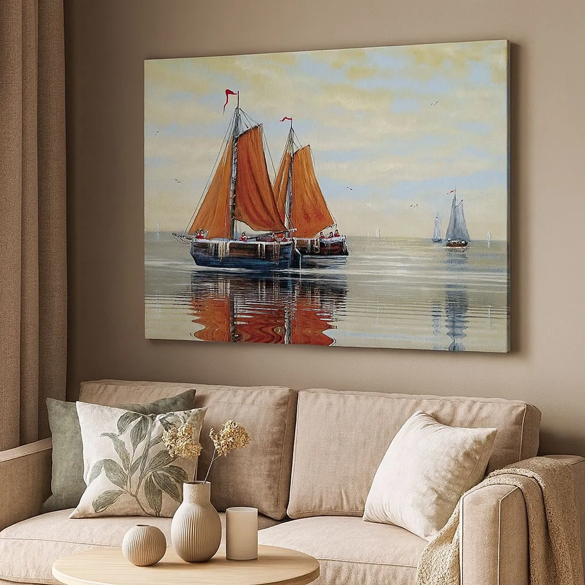 Quadro su tela - Stampe su Tela - Barche a vela a due alberi in acque calme - 70x50cm - Naviga, marinaio... - Decorazione murale moderna per soggiorno e camera da letto ARTTOR