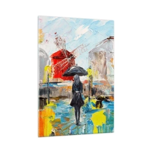 Quadro su vetro - Una donna con un ombrello sullo sfondo di una città nello stile dell'impressionismo - 50x70cm - Leggende di Parigi - Decorazione murale moderna per soggiorno e camera da letto ARTTOR