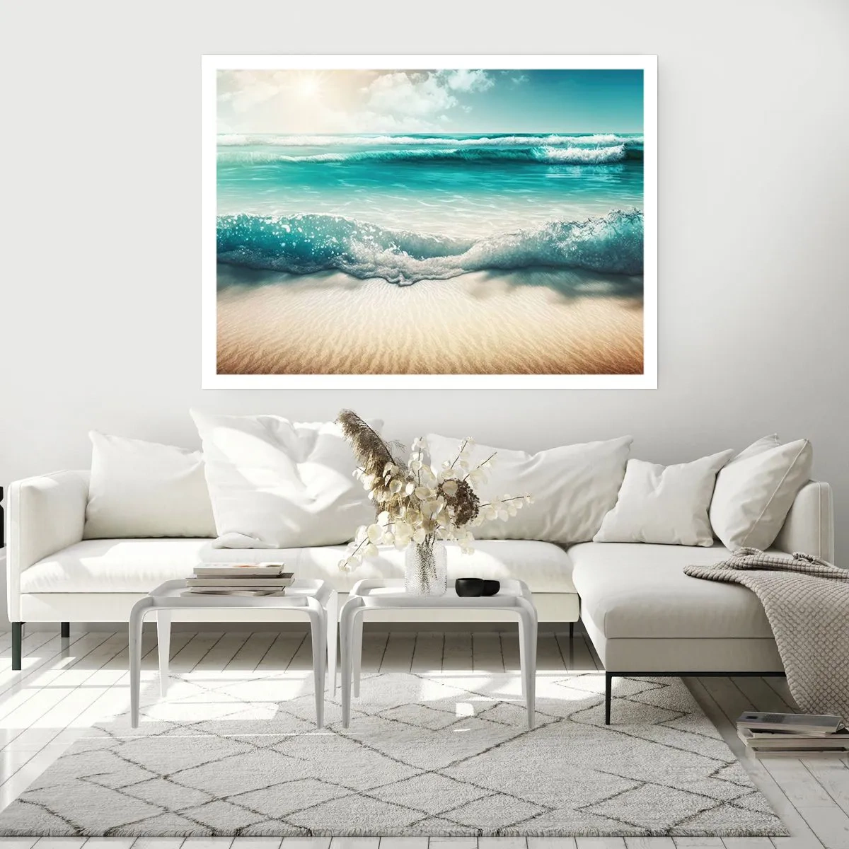 Poster - Onde dell'oceano su una spiaggia di sabbia chiara - 100x70cm - La calma dell'oceano - Decorazione murale moderna per soggiorno e camera da letto ARTTOR