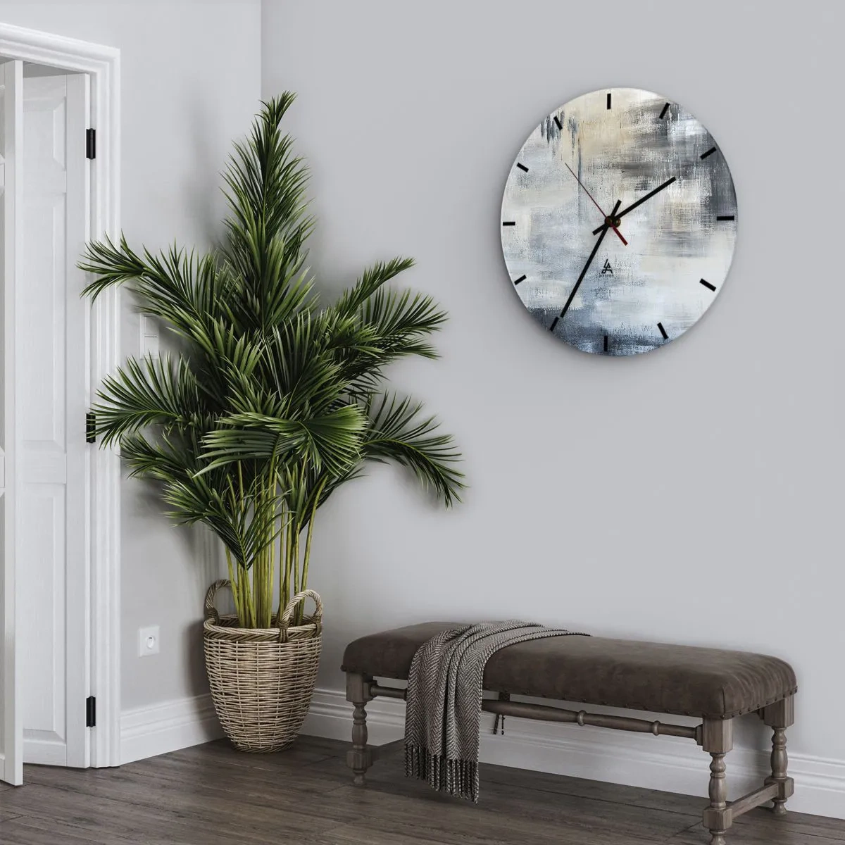 Orologio da parete - Orologio in Vetro - Composizione astratta nei toni del grigio e del beige - 30x30cm - Coperti dal blu - Decorazione murale moderna per soggiorno, cucina e camera da letto ARTTOR