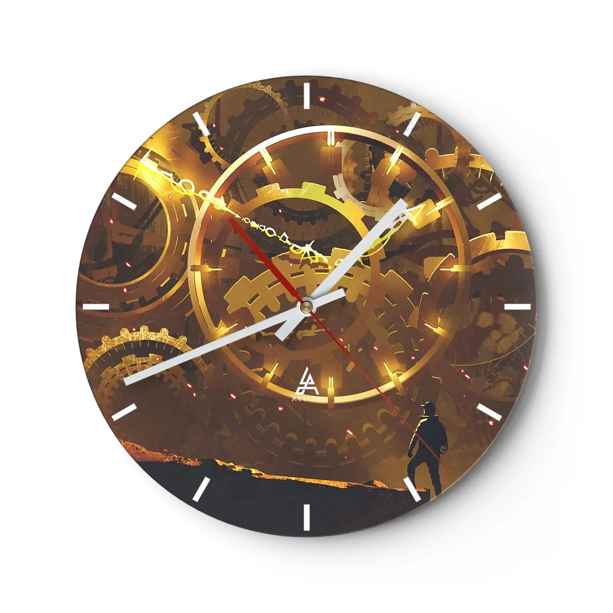 Orologio da parete - Orologio in Vetro - Ingranaggi dorati in stile meccanico e industriale - 30x30cm - Alla fonte del tempo - Decorazione murale moderna per soggiorno, cucina e camera da letto ARTTOR