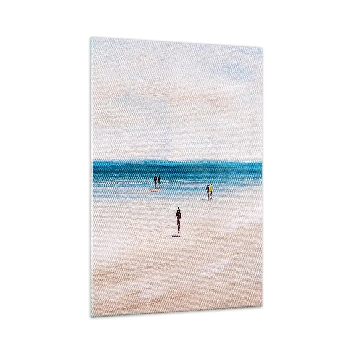 Quadro su vetro - Una spiaggia con persone sullo sfondo di un mare calmo - 80x120cm - Un bisogno naturale - Decorazione murale moderna per soggiorno e camera da letto ARTTOR