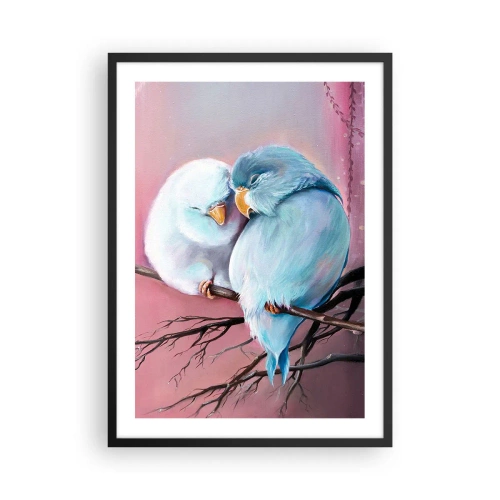 Poster in cornice nera - Due uccelli seduti su un ramo in un ambiente romantico - 50x70cm - Che cosa aggiungere? - Decorazione murale moderna per soggiorno e camera da letto ARTTOR