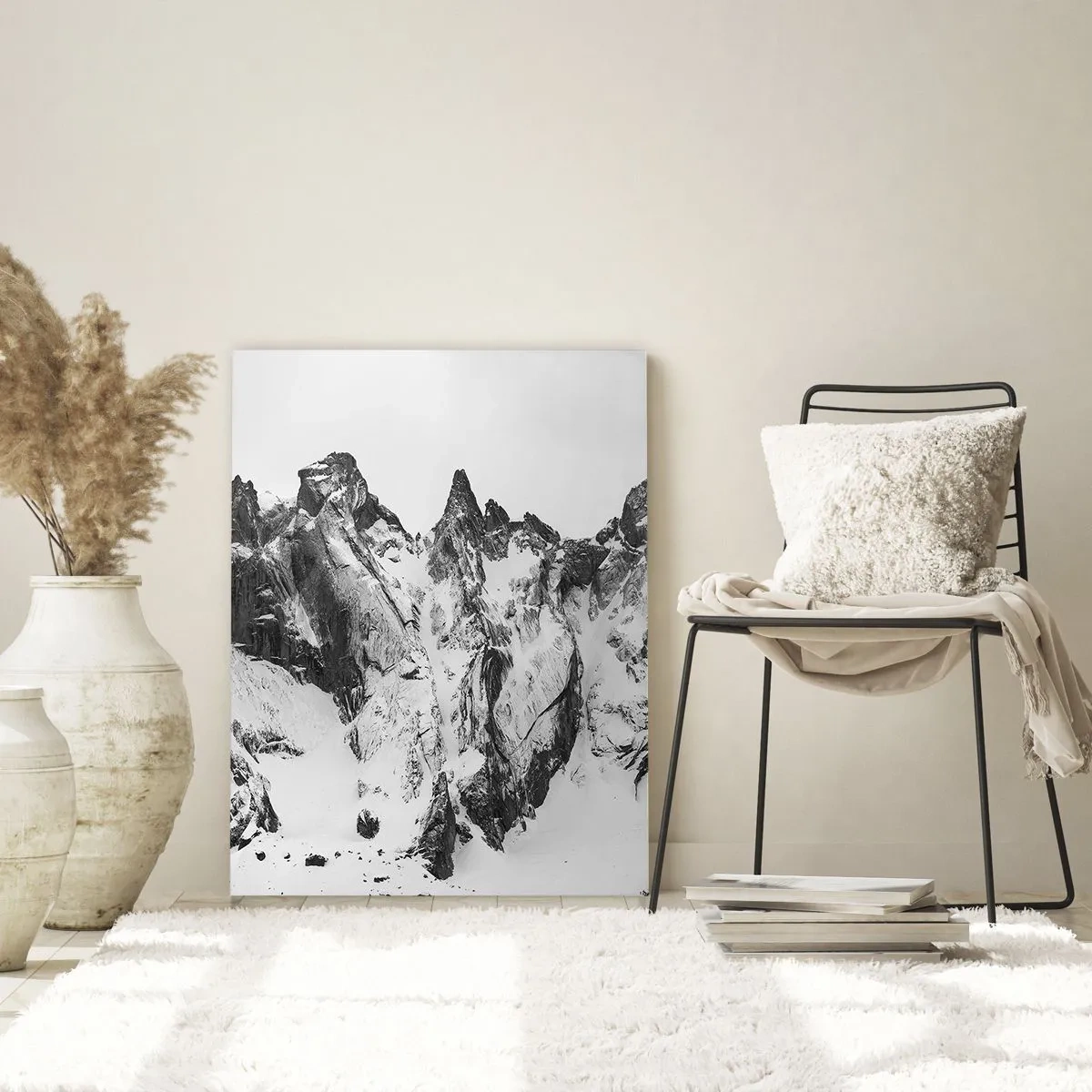 Quadro su vetro - Cime innevate bianche e nere - 70x100cm - Cresta minacciosa di granito - Decorazione murale moderna per soggiorno e camera da letto ARTTOR