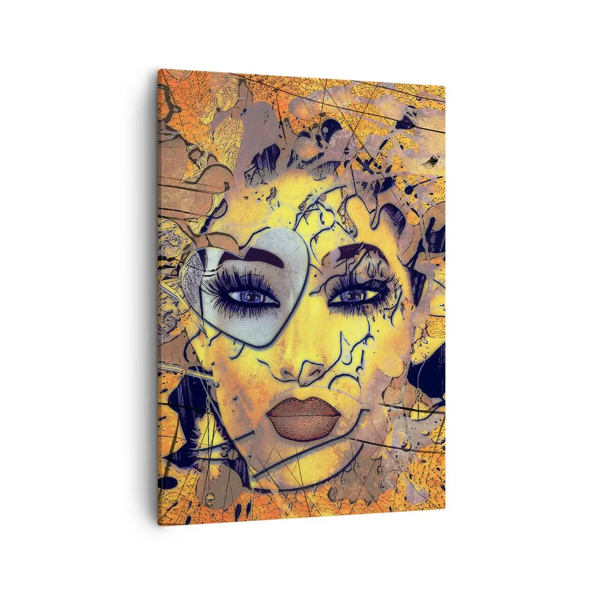 Quadro su tela - Stampe su Tela - Ritratto astratto di una donna nei toni del giallo oro - 50x70cm - Bellezza solare - Decorazione murale moderna per soggiorno e camera da letto ARTTOR