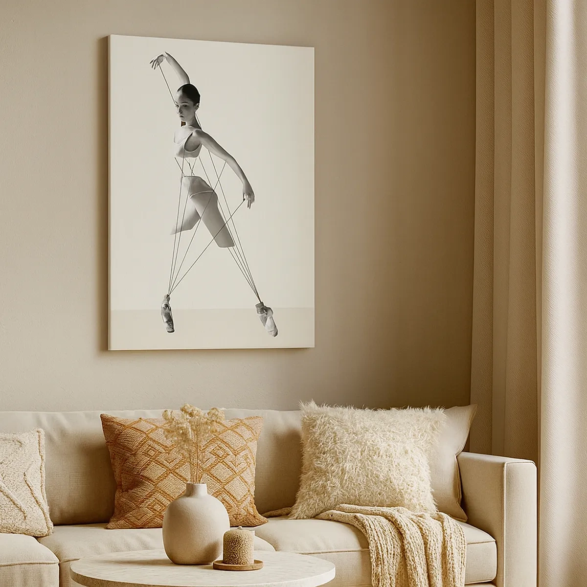Quadro su tela - Stampe su Tela - Ballerina in un'interpretazione geometrica con linee - 50x70cm - Nel teatro del mondo - Decorazione murale moderna per soggiorno e camera da letto ARTTOR