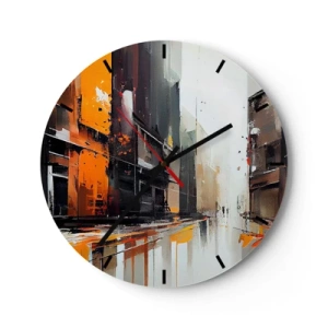 Orologio da parete - Orologio in Vetro - Scena di strada urbana astratta con luce arancione e pioggia - 30x30cm - Un giorno di pioggia - Decorazione murale moderna per soggiorno, cucina e camera da letto ARTTOR