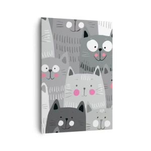 Quadro su tela - Stampe su Tela - Un motivo divertente con gatti nelle tonalità del grigio - 70x100cm - Il mondo dei gatti - Decorazione murale moderna per soggiorno e camera da letto ARTTOR