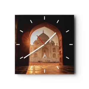 Orologio da parete - Orologio in Vetro - Il Taj Mahal alla luce del sole visto dall'arco del cancello - 30x30cm - Monumento all'amore ultraterreno - Decorazione murale moderna per soggiorno e camera da letto ARTTOR